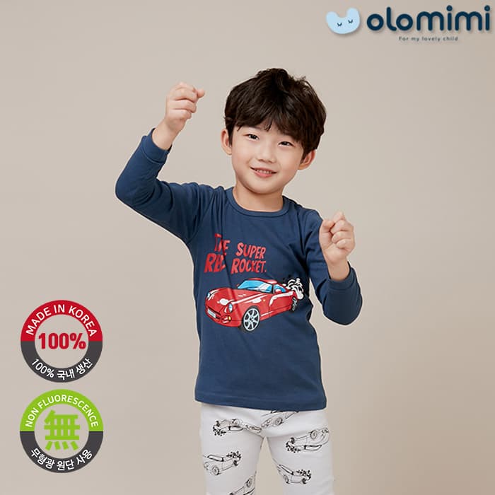 _OLOMIMI_ KOREA 21FW Kids Pajamas_sleepwear_30S rib cotton Long Sleeves_Red Car